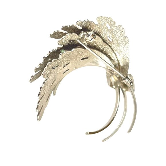 Vintage Silver-Tone Feather Brooch Pin With Detailed Textured Design - Picture 1 of 7